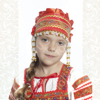Девичья повязка Ладушка (очелье), красный в золоте