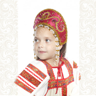 Кокошник Котёна, бордовый с золотом- фото 1