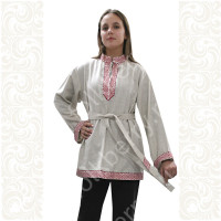 Рубаха женская, белый хлопок с красным